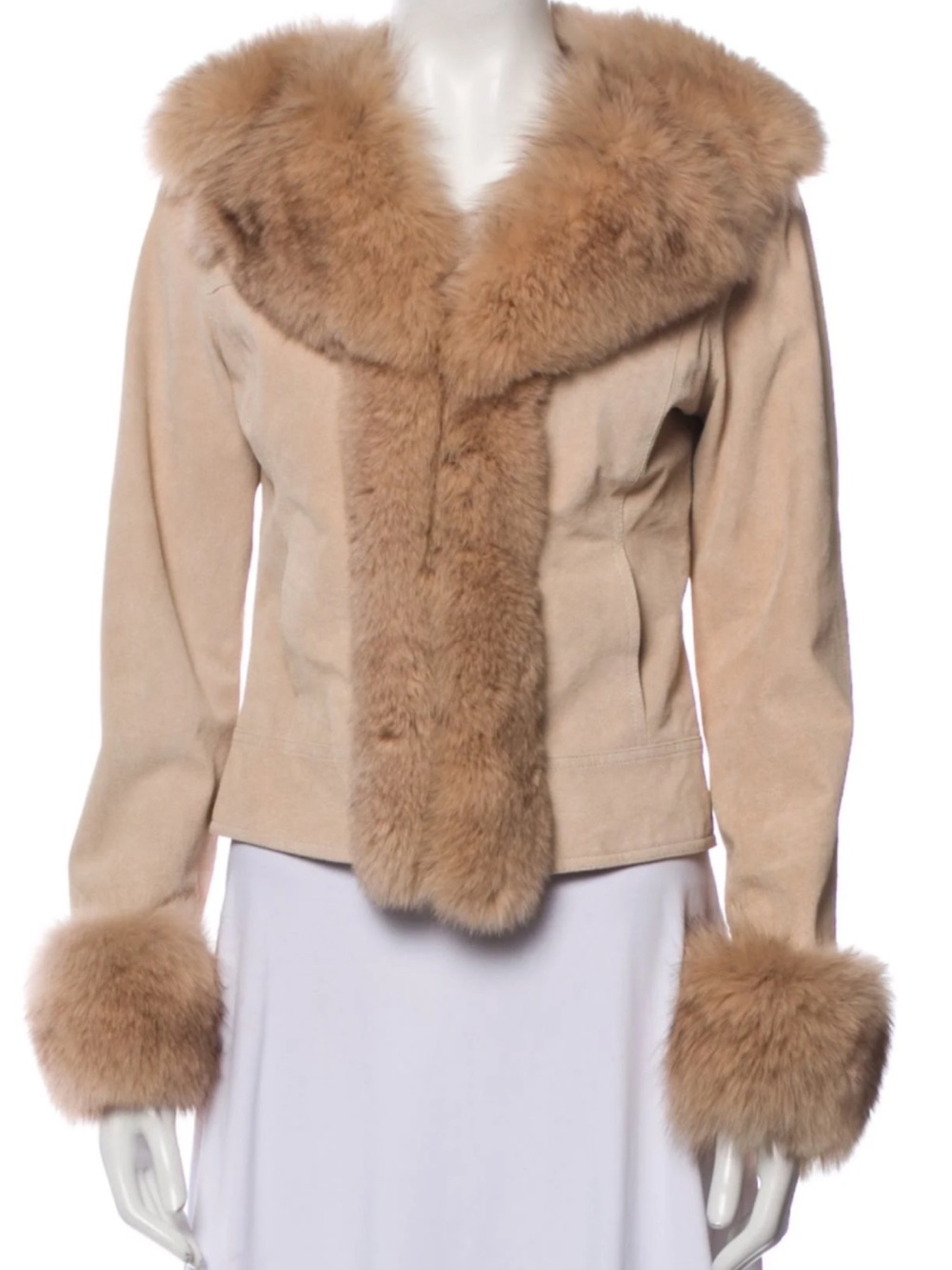 Sherri Bodell cream suede genuine fox fur jacket